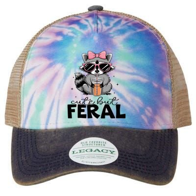 Cute But Feral Funny Colorful Racoon With Sunglasses Racoon Legacy Tie Dye Trucker Hat