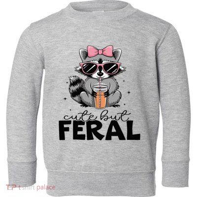 Cute But Feral Funny Colorful Racoon With Sunglasses Racoon Toddler Sweatshirt