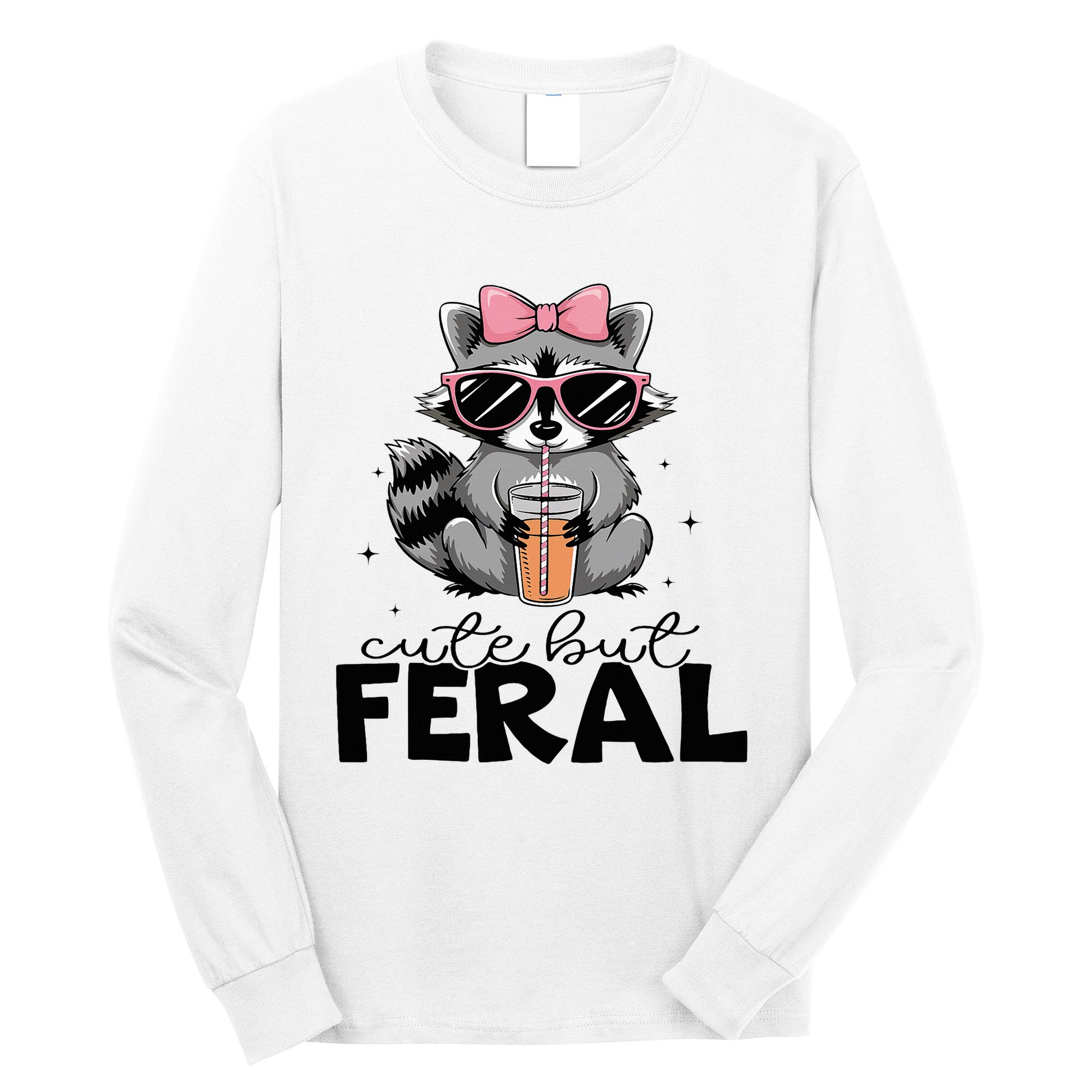 Cute But Feral Funny Colorful Racoon With Sunglasses Racoon Long Sleeve Shirt