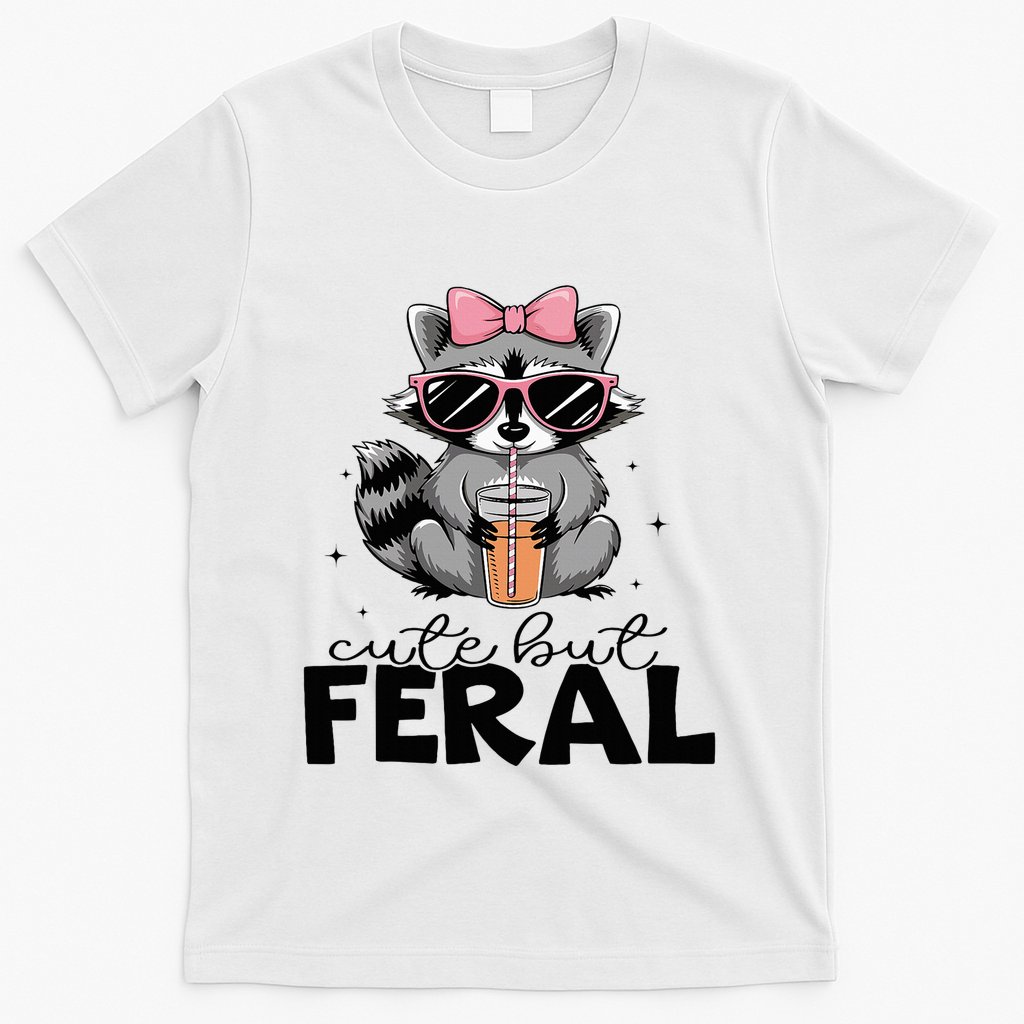 Cute But Feral Funny Colorful Racoon With Sunglasses Racoon T-Shirt