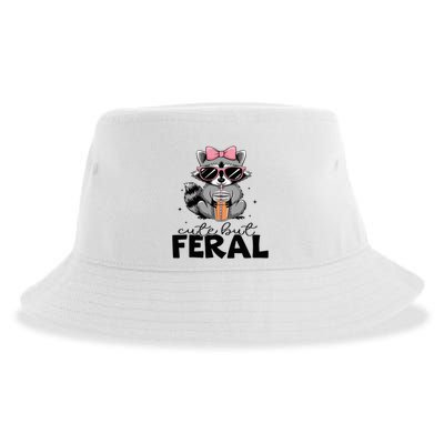 Cute But Feral Funny Colorful Racoon With Sunglasses Racoon Sustainable Bucket Hat