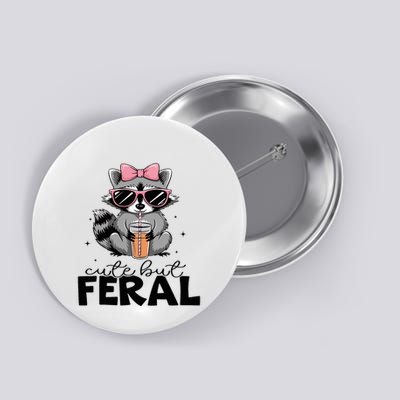 Cute But Feral Funny Colorful Racoon With Sunglasses Racoon Button