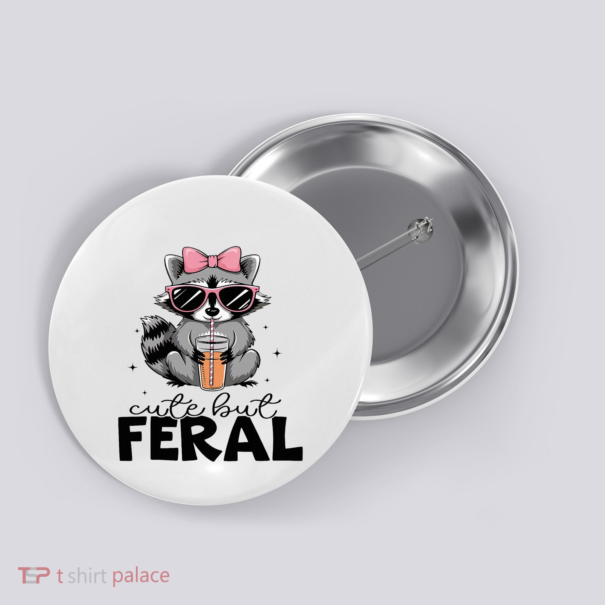 Cute But Feral Funny Colorful Racoon With Sunglasses Racoon Button
