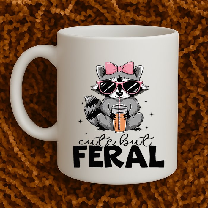 Cute But Feral Funny Colorful Racoon With Sunglasses Racoon Mug