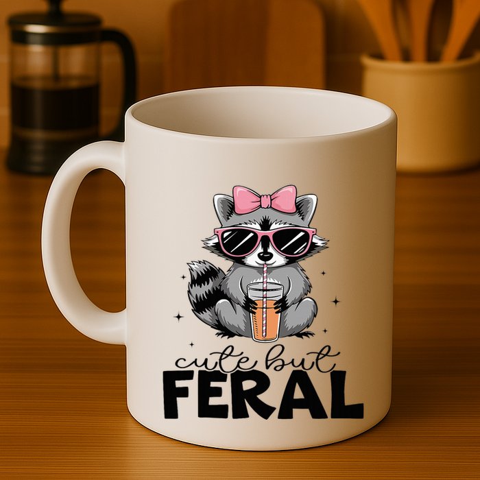 Cute But Feral Funny Colorful Racoon With Sunglasses Racoon Mug