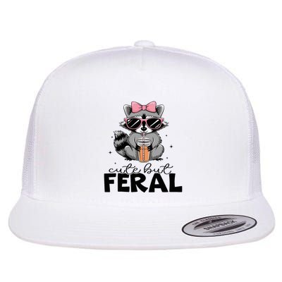 Cute But Feral Funny Colorful Racoon With Sunglasses Racoon Flatbill Hat