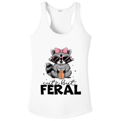 Cute But Feral Funny Colorful Racoon With Sunglasses Racoon Ladies PosiCharge Competitor Racerback Tank