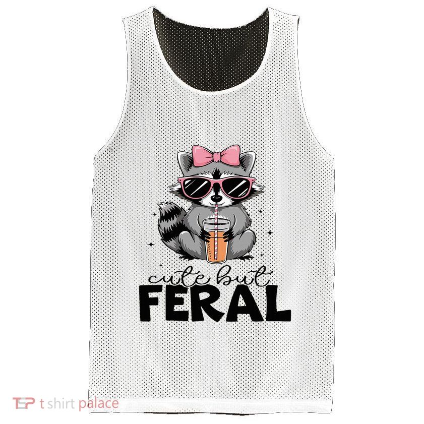 Cute But Feral Funny Colorful Racoon With Sunglasses Racoon Mesh Reversible Basketball Jersey Tank