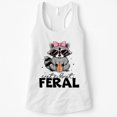Cute But Feral Funny Colorful Racoon With Sunglasses Racoon Womens Tank Top