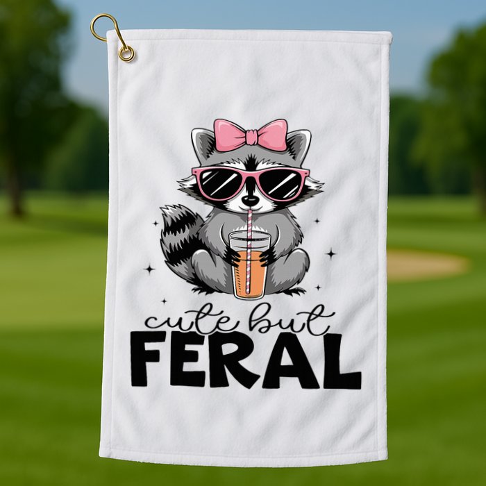 Cute But Feral Funny Colorful Racoon With Sunglasses Racoon Golf Towel