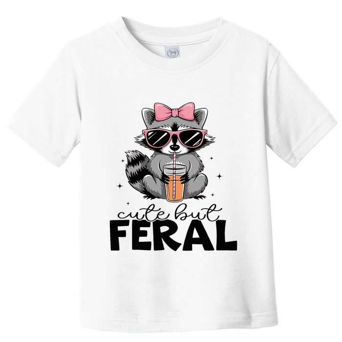 Cute But Feral Funny Colorful Racoon With Sunglasses Racoon Toddler T-Shirt
