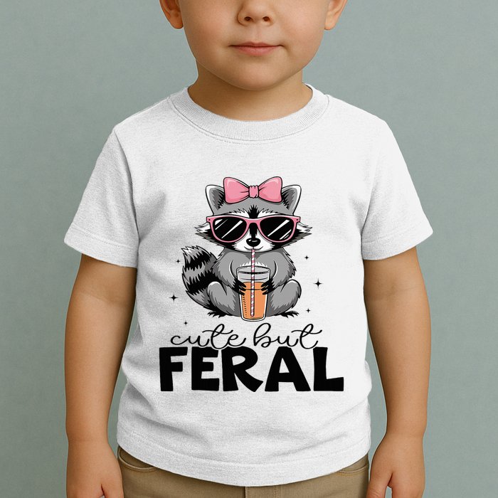 Cute But Feral Funny Colorful Racoon With Sunglasses Racoon Toddler T-Shirt
