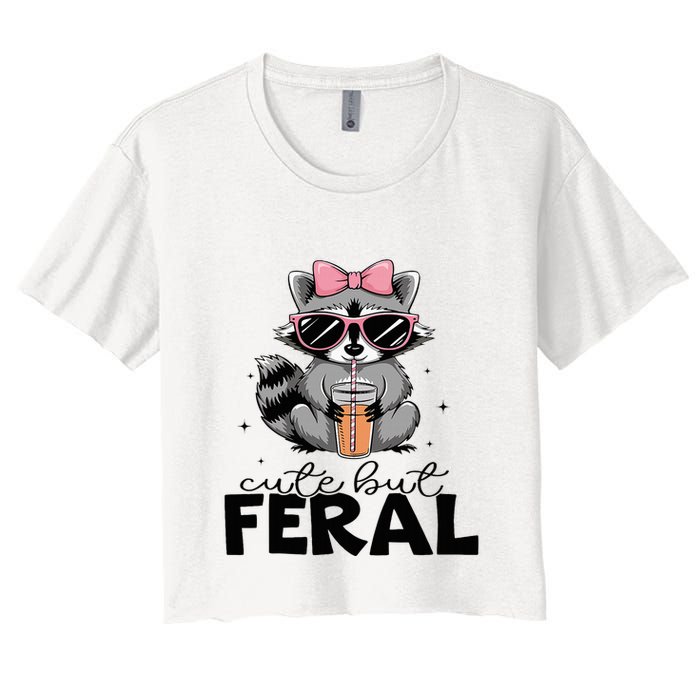 Cute But Feral Funny Colorful Racoon With Sunglasses Racoon Crop Top