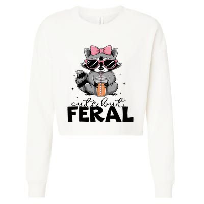 Cute But Feral Funny Colorful Racoon With Sunglasses Racoon Cropped Pullover Crew