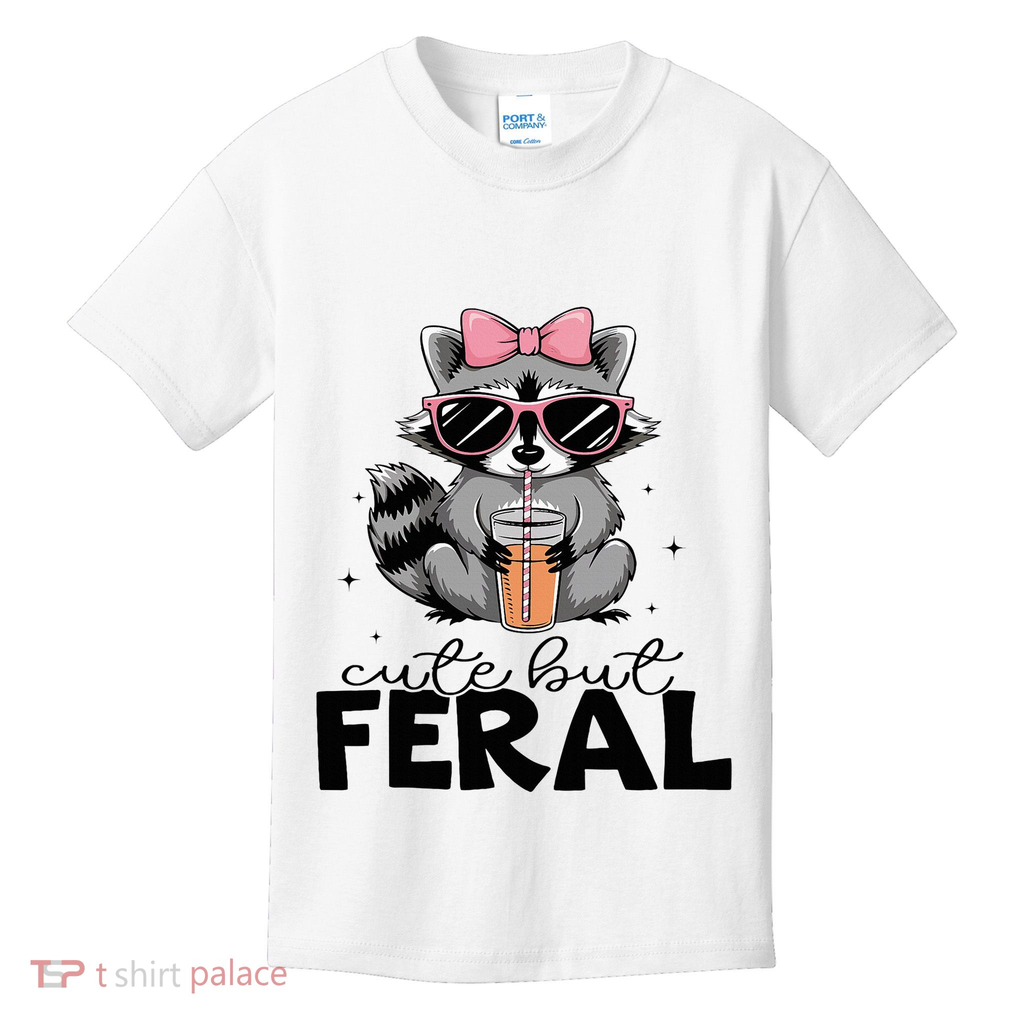Cute But Feral Funny Colorful Racoon With Sunglasses Racoon Kids T-Shirt