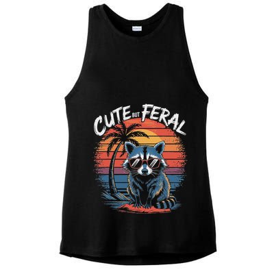Cute But Feral Funny Colorful Racoon With Sunglasses Raccoon Ladies PosiCharge Tri-Blend Wicking Tank