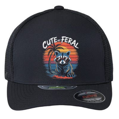Cute But Feral Funny Colorful Racoon With Sunglasses Raccoon Flexfit Unipanel Trucker Cap