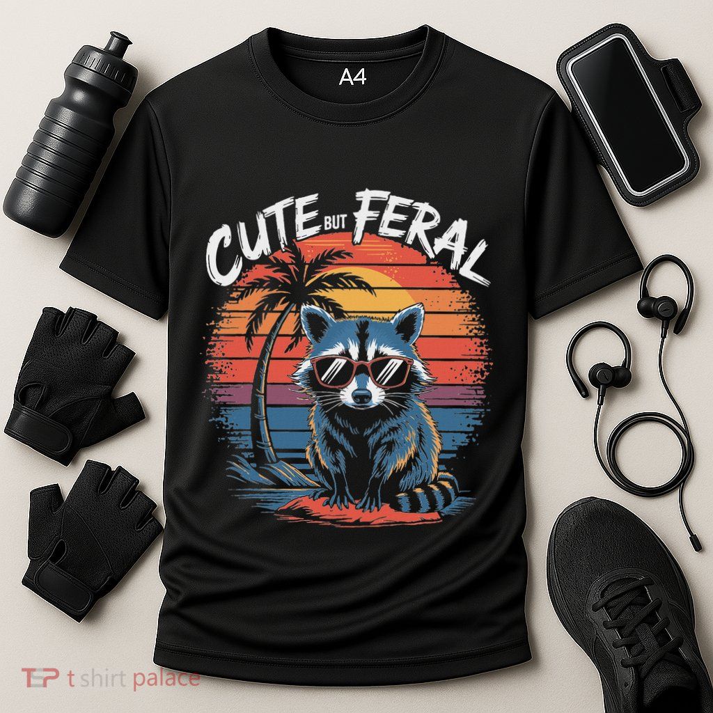 Cute But Feral Funny Colorful Racoon With Sunglasses Raccoon Performance Shirt