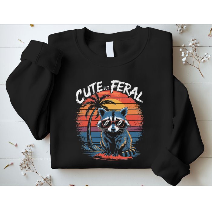 Cute But Feral Funny Colorful Racoon With Sunglasses Raccoon Sweatshirt