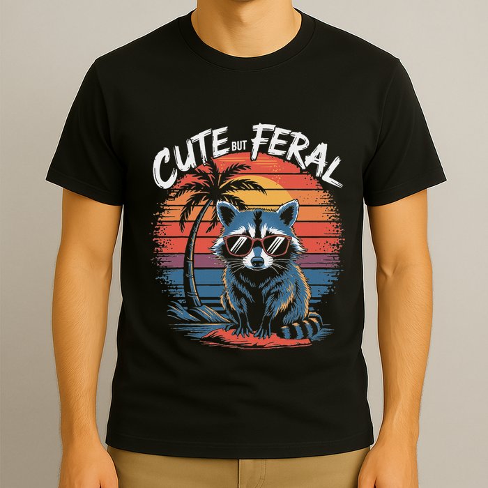 Cute But Feral Funny Colorful Racoon With Sunglasses Raccoon T-Shirt
