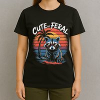 Cute But Feral Funny Colorful Racoon With Sunglasses Raccoon T-Shirt