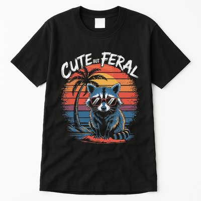 Cute But Feral Funny Colorful Racoon With Sunglasses Raccoon Tall T-Shirt