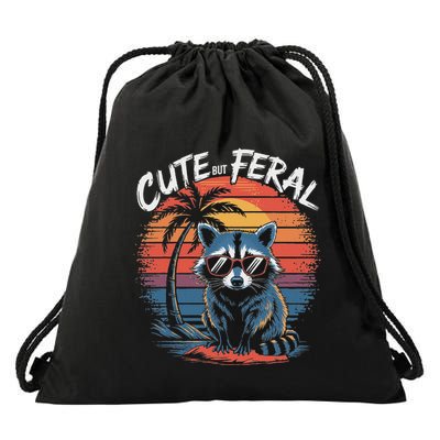 Cute But Feral Funny Colorful Racoon With Sunglasses Raccoon Drawstring Bag
