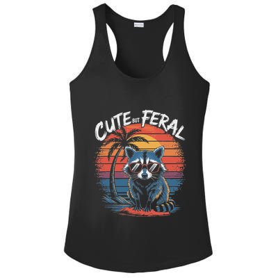 Cute But Feral Funny Colorful Racoon With Sunglasses Raccoon Ladies PosiCharge Competitor Racerback Tank