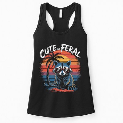 Cute But Feral Funny Colorful Racoon With Sunglasses Raccoon Womens Tank Top