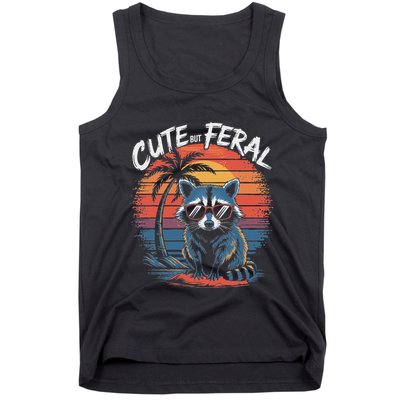 Cute But Feral Funny Colorful Racoon With Sunglasses Raccoon Tank Top