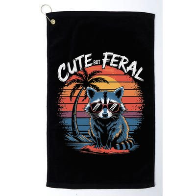 Cute But Feral Funny Colorful Racoon With Sunglasses Raccoon Golf Towel