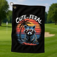 Cute But Feral Funny Colorful Racoon With Sunglasses Raccoon Golf Towel