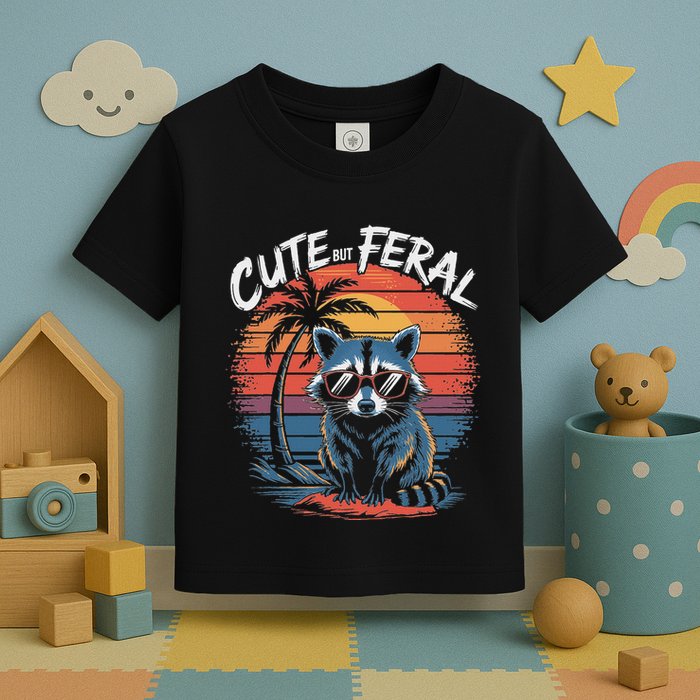 Cute But Feral Funny Colorful Racoon With Sunglasses Raccoon Toddler T-Shirt