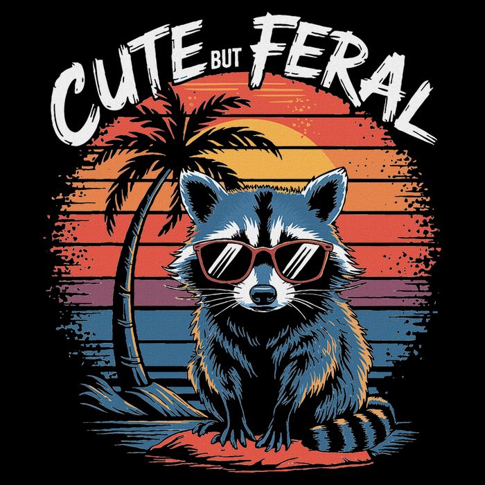 Cute But Feral Funny Colorful Racoon With Sunglasses Raccoon Toddler T-Shirt