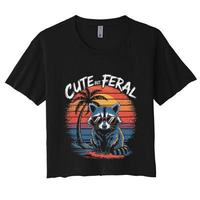 Cute But Feral Funny Colorful Racoon With Sunglasses Raccoon Crop Top