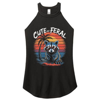 Cute But Feral Funny Colorful Racoon With Sunglasses Raccoon Women's Perfect Tri Rocker Tank