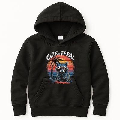 Cute But Feral Funny Colorful Racoon With Sunglasses Raccoon Kids Hoodie