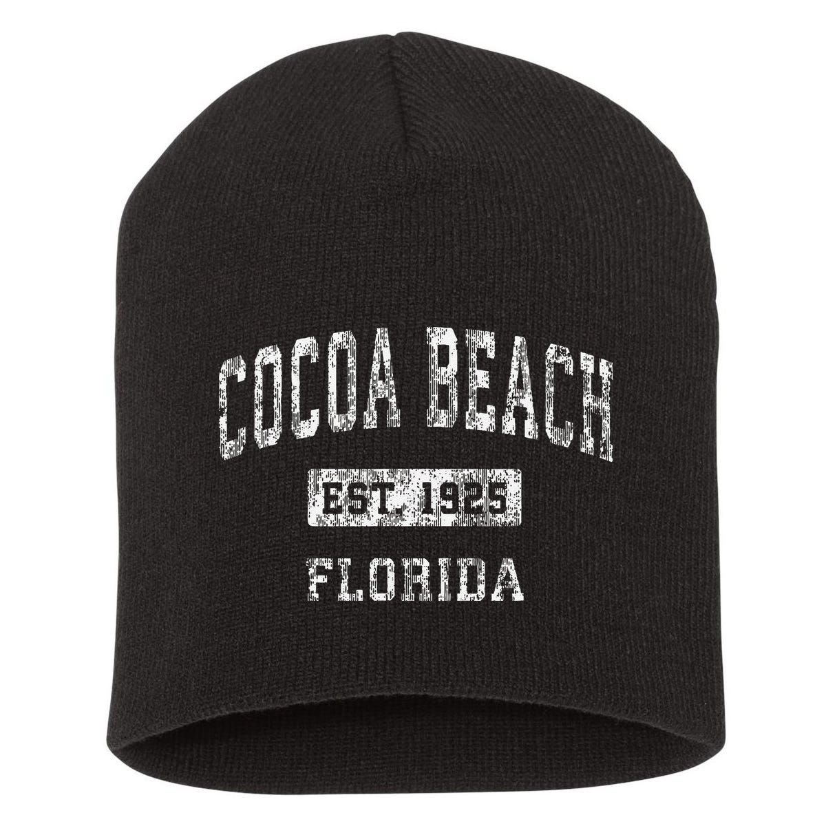 Cocoa Beach Florida Fl Vintage Established Short Acrylic Beanie