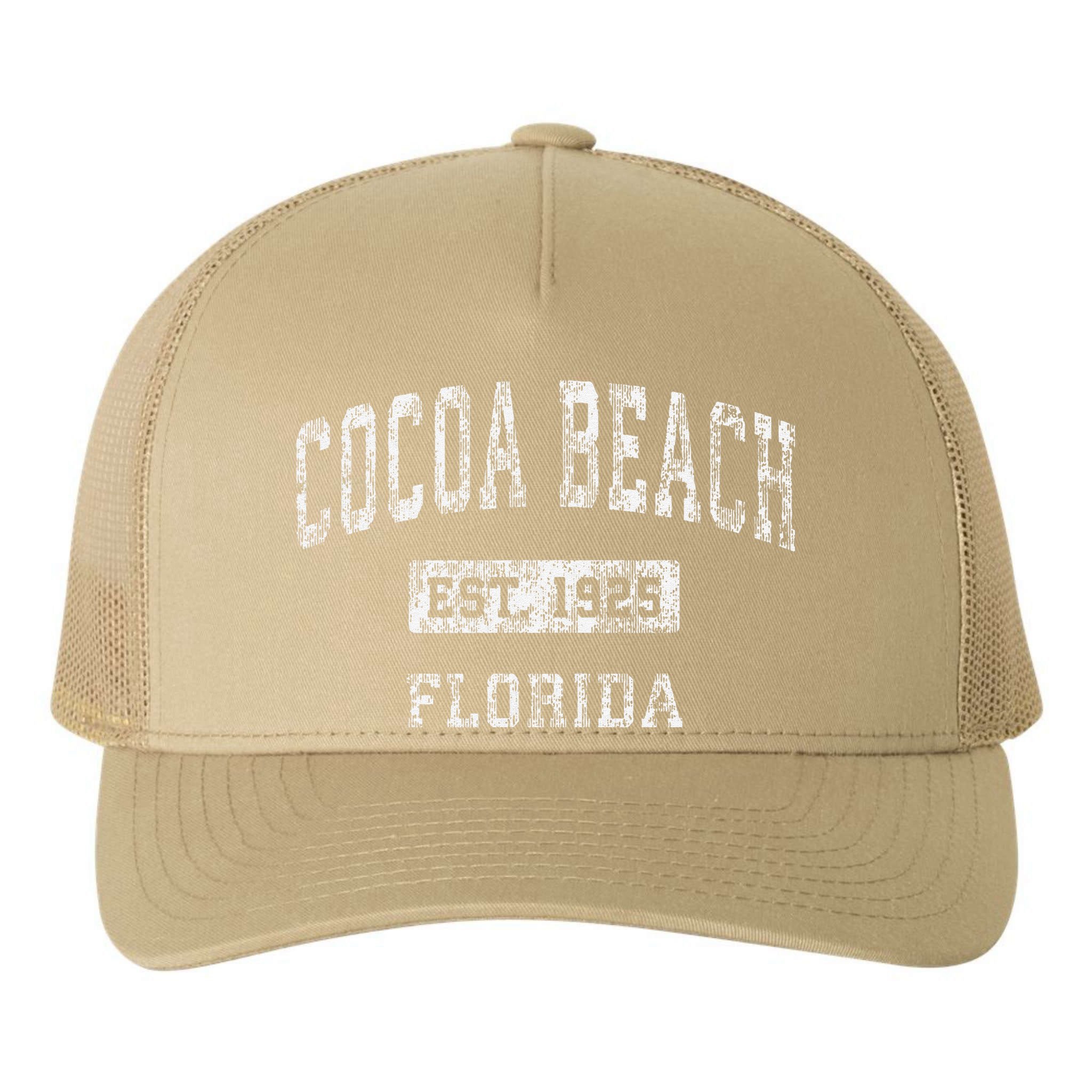 Cocoa Beach Florida Fl Vintage Established Yupoong Adult 5-Panel Trucker Hat