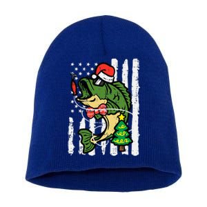 Christmas Bass Fish Us Flag Xmas Patriot Short Acrylic Beanie