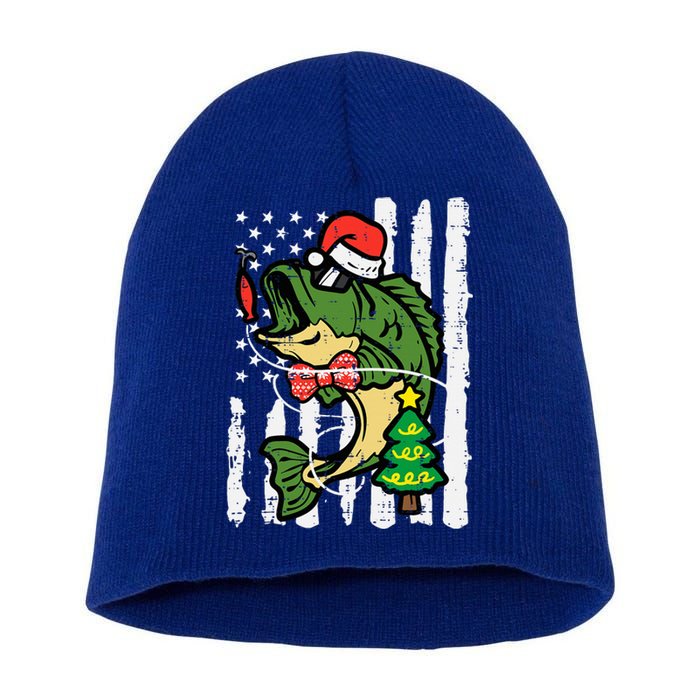 Christmas Bass Fish Us Flag Xmas Patriot Short Acrylic Beanie