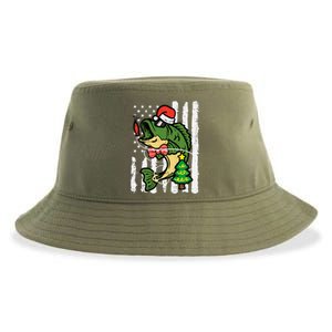 Christmas Bass Fish Us Flag Xmas Patriot Sustainable Bucket Hat