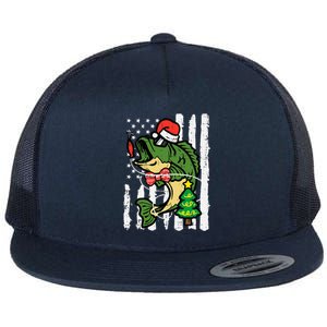 Christmas Bass Fish Us Flag Xmas Patriot Flat Bill Trucker Hat