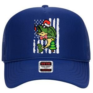 Christmas Bass Fish Us Flag Xmas Patriot High Crown Mesh Back Trucker Hat