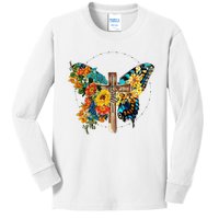 Cross Butterfly Floral Faith Christian Bible Jesus Lovers Kids Long Sleeve Shirt