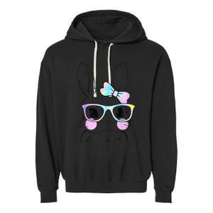 Cute Bunny Face Tie Dye Glasses Easter Day Garment-Dyed Fleece Hoodie