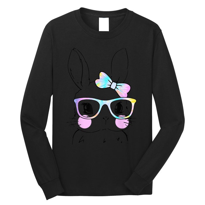 Cute Bunny Face Tie Dye Glasses Easter Day Long Sleeve Shirt