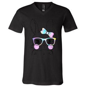 Cute Bunny Face Tie Dye Glasses Easter Day V-Neck T-Shirt