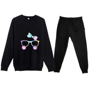 Cute Bunny Face Tie Dye Glasses Easter Day Premium Crewneck Sweatsuit Set