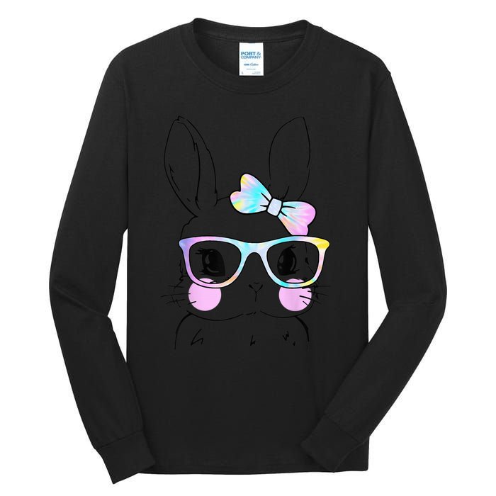 Cute Bunny Face Tie Dye Glasses Easter Day Tall Long Sleeve T-Shirt